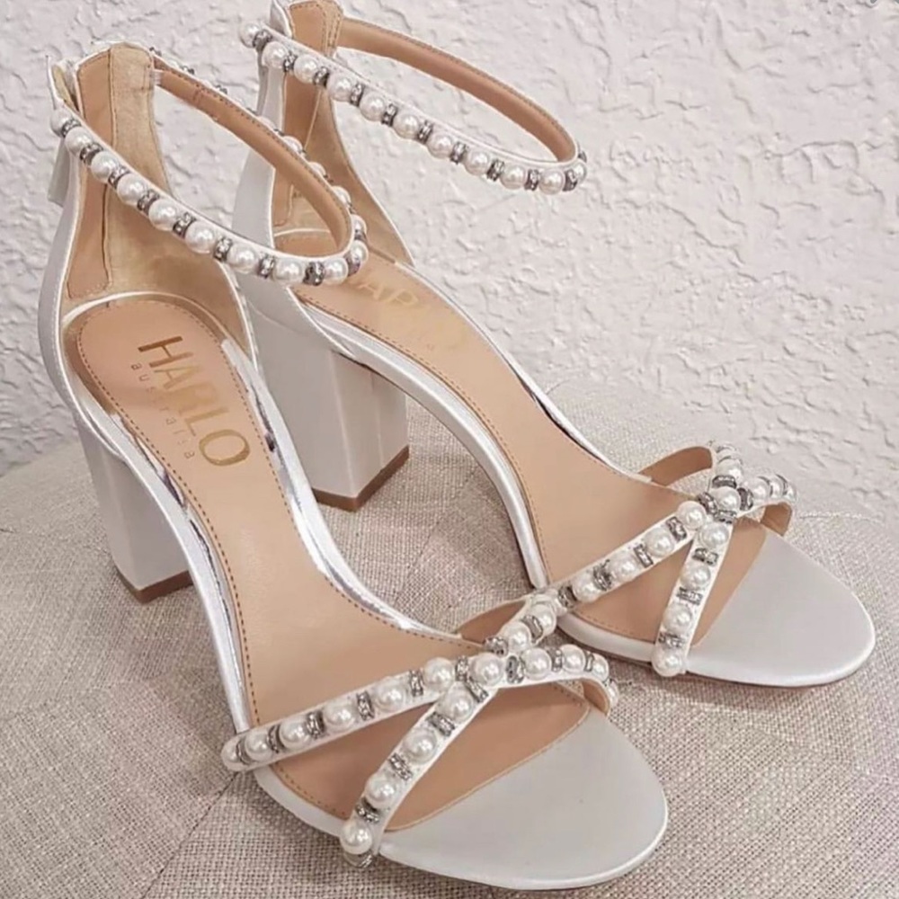 Harlo Australia Alexandra - White Pearl Bridal Block Heel